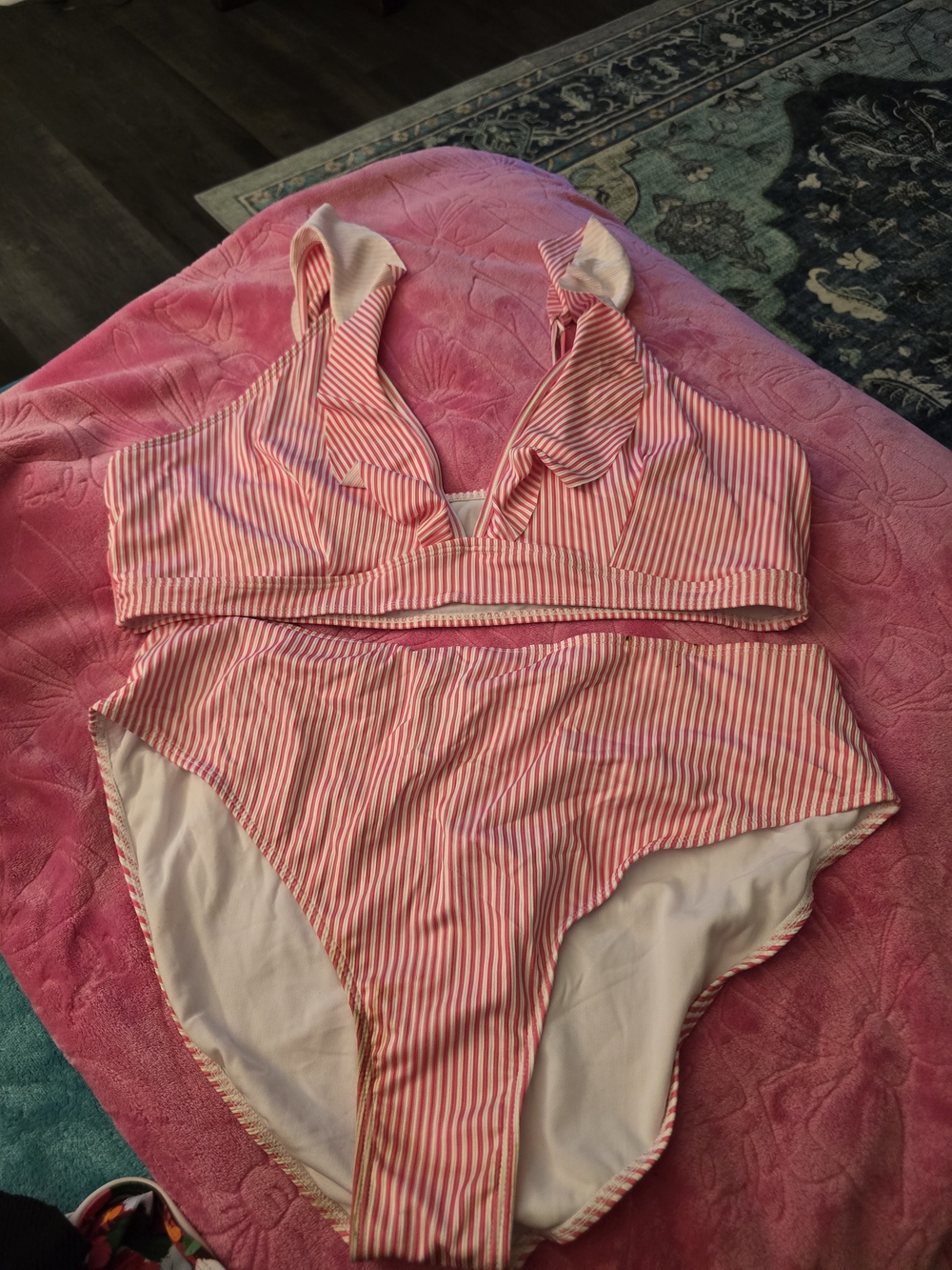 Pink & White Striped Two-Piece Bikini Set